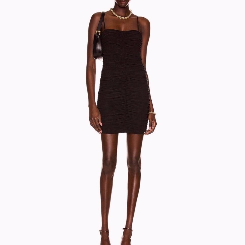 L’Agence Black Karly Ruched Bodycon Y2K Mini Dress Women’s XS Mesh Tulle Party